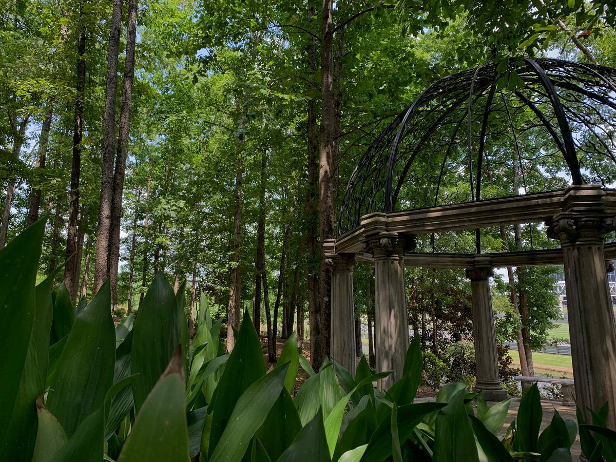 Close-up of high-quality outdoor furniture gazebo metal frame showing sealed welds and dual-layer powder coating